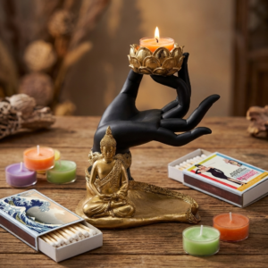 Golden Buddha Hand Tealight Candle Holder
